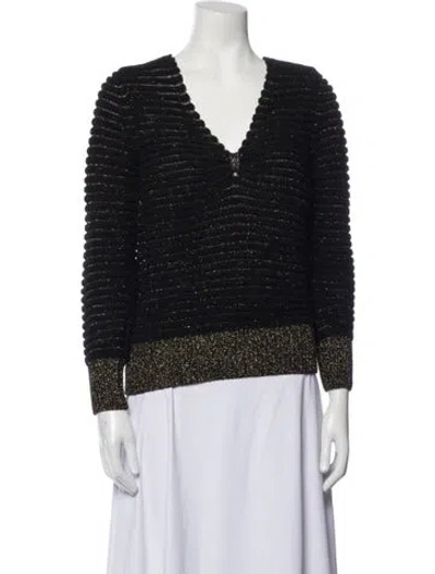 Pre-owned Dries Van Noten Merino Wool V-neck Sweater In Black
