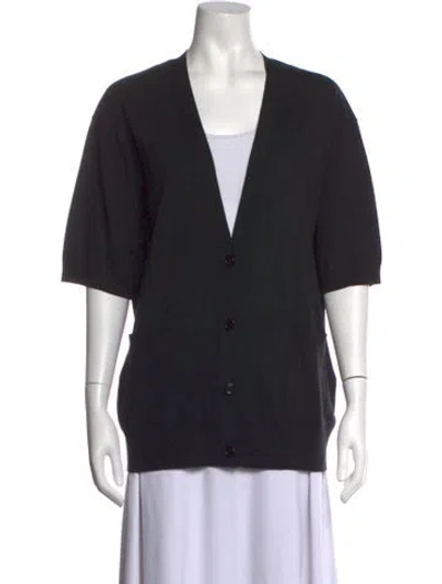 Pre-owned Dries Van Noten Merino Wool V-neck Sweater In Black