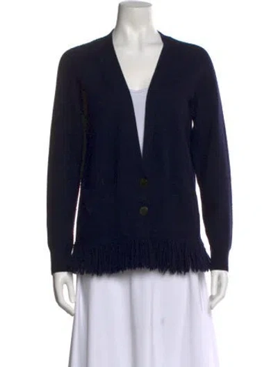 Pre-owned Dries Van Noten Merino Wool V-neck Sweater In Blue