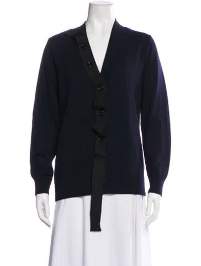 Pre-owned Dries Van Noten Merino Wool V-neck Sweater In Blue