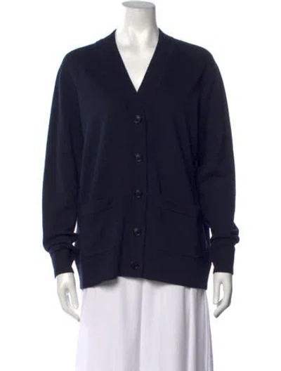 Pre-owned Dries Van Noten Merino Wool V-neck Sweater In Blue