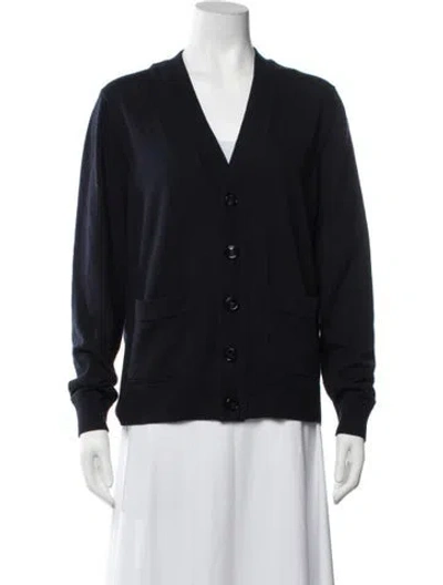 Pre-owned Dries Van Noten Merino Wool V-neck Sweater In Blue