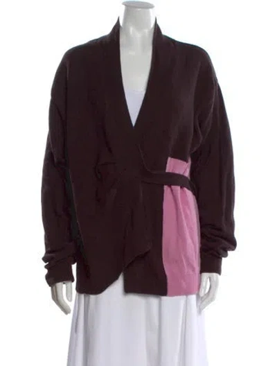 Pre-owned Dries Van Noten Merino Wool V-neck Sweater In Brown