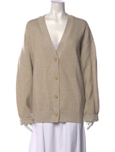 Pre-owned Dries Van Noten Merino Wool V-neck Sweater In Metallic/neutrals