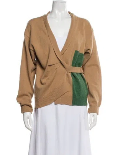 Pre-owned Dries Van Noten Merino Wool V-neck Sweater In Neutral