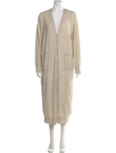 Pre-owned Dries Van Noten Merino Wool V-neck Sweater In Neutrals