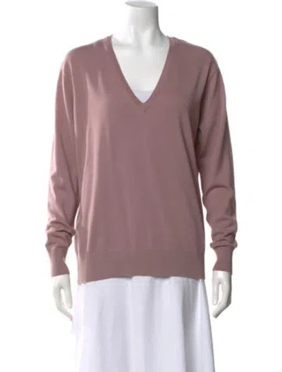 Pre-owned Dries Van Noten Merino Wool V-neck Sweater In Pink
