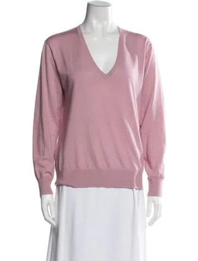 Pre-owned Dries Van Noten Merino Wool V-neck Sweater In Pink