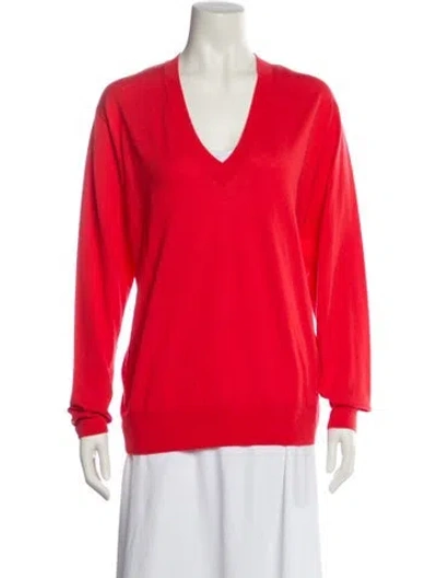 Pre-owned Dries Van Noten Merino Wool V-neck Sweater In Red