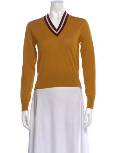 Pre-owned Dries Van Noten Merino Wool V-neck Sweater In Yellow