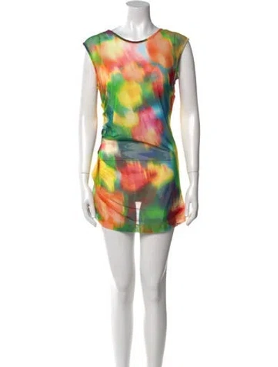 Pre-owned Dries Van Noten Mesh Printed Tunic In Green