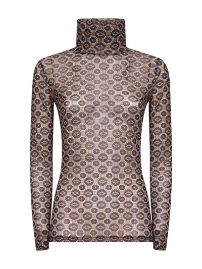 DRIES VAN NOTEN DRIES VAN NOTEN MESH TOP WITH BROWN MINI TIE PRINT