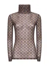 Dries Van Noten Women Mesh Top With Brown Mini Tie Print In Brown