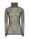 Dries Van Noten High Neck Mesh Top With Mini Tie Print In Green