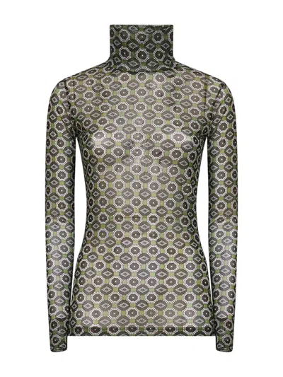 Dries Van Noten Mesh Top With Green Mini Tie Print