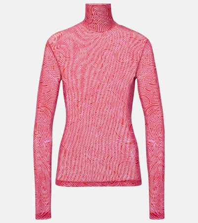 Dries Van Noten Mesh Turtleneck Top In Red