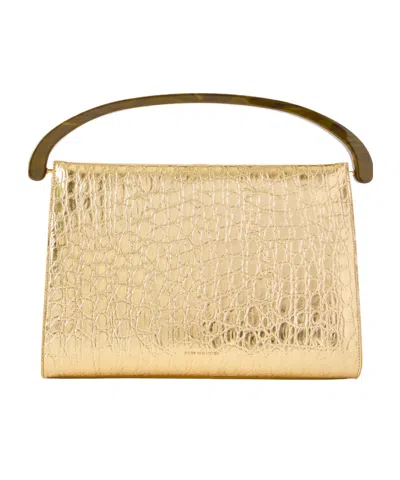 Dries Van Noten Metal Crocodile-patterned Leather Shoulder Bag In Gold