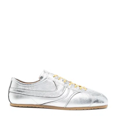 Dries Van Noten Metallic Crinkled Leather Sneakers In Silver