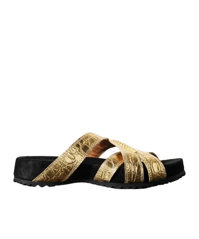 Dries Van Noten Metallic Crocodile-patterned Leather Sandals In Multi