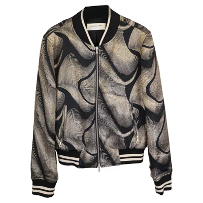 Dries Van Noten Metallic Detail Jacquard Bomber Jacket In Black And Gold Viscose
