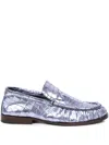 Dries Van Noten Crocodile-effect Metallic Leather Loafers In Purple