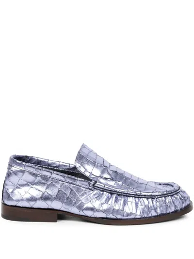 Dries Van Noten Metallic-effect Leather Loafers In Purple