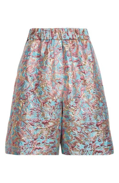 Dries Van Noten Metallic Floral Jacquard Wide Leg Shorts In Multi