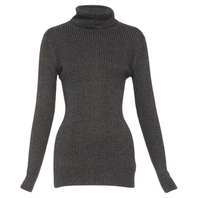 Dries Van Noten Metallic Green Lurex Viscose Blend Ribbed Turtleneck Sweater M In Gray