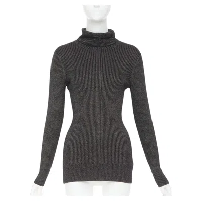 Pre-owned Dries Van Noten Metallic Green Lurex Viscose Blend Ribbed Turtleneck Sweater M
