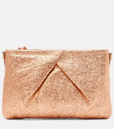 Dries Van Noten Metallic Leather Clutch In Pink