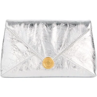 Dries Van Noten Metallic Leather Envelope Clutch In Silver