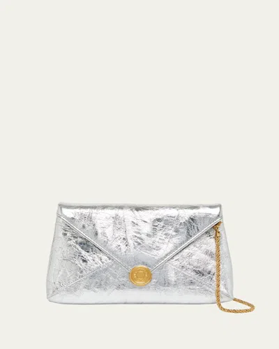 Dries Van Noten Metallic Leather Envelope Clutch Bag In Silver