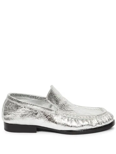 DRIES VAN NOTEN METALLIC LEATHER LOAFERS