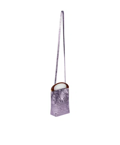 Dries Van Noten Metallic Leather Micro Hand Bag In Purple