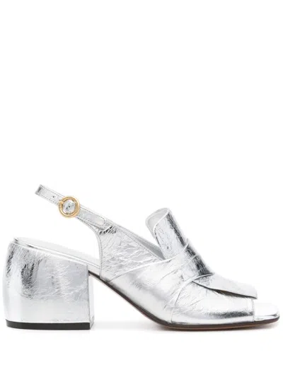 Dries Van Noten Metallic Crinkle Slingback Sandals In Silver