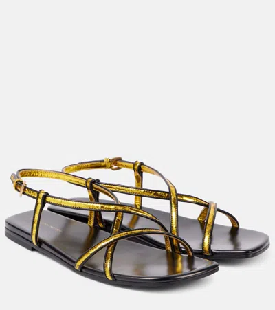 Dries Van Noten Metallic Leather Sandals In Gold