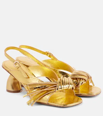 Dries Van Noten Metallic Leather Sandals In Gold
