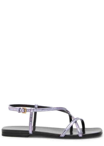 Dries Van Noten Metallic Leather Sandals In Lilac