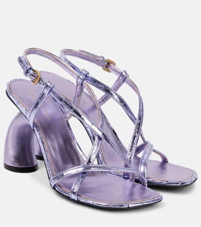 Dries Van Noten Metallic Leather Sandals In Purple
