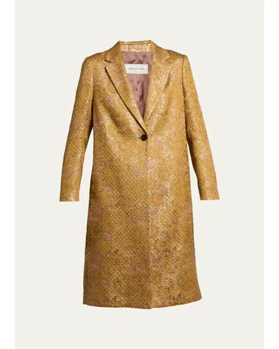 Dries Van Noten Metallic Paisley Jacquard Single-breasted Long Coat In Gold