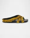 Dries Van Noten Metallic Ruche Ruffled Leather Flat Sandals In Gold