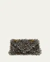 Dries Van Noten Micro Envelope Flap Metallic Beaded Clutch Bag In Silver
