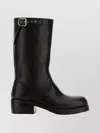 Dries Van Noten Mid-calf Block Heel Leather Boots With Buckle In Black