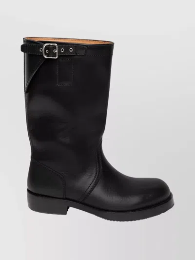 DRIES VAN NOTEN MID-CALF LEATHER BIKER BOOTS BUCKLE