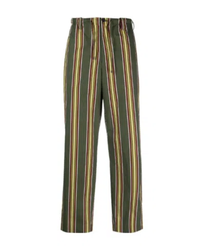 Dries Van Noten Khaki Striped Trousers