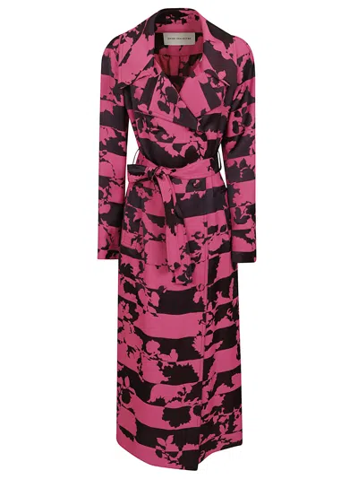 Dries Van Noten Midi Double-breasted Trench Jacket With Abstract Floral Print In Multi