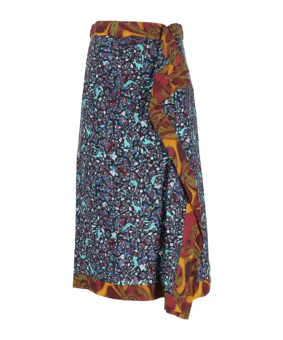 Dries Van Noten Midi Draped Abstract-print Skirt In Multi