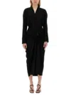 Dries Van Noten Black Wool-blend Dress With Drape In Black