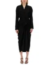 Dries Van Noten Black Wool-blend Dress With Drape In Black