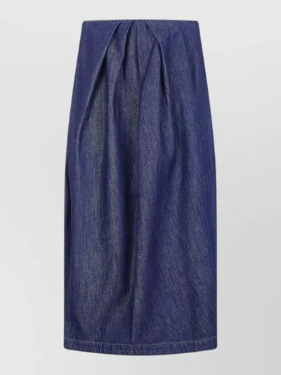 Dries Van Noten Midi Knee Length Skirt Nylon Silk Blend In Blue